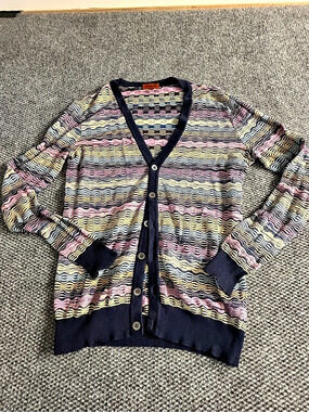 MISSONI Italy Space-Dyed Multicolor Wave Crochet Knit Cardigan